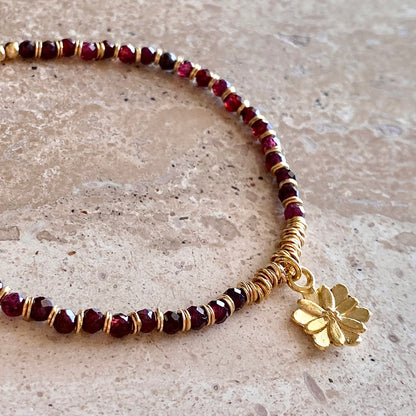 Pulsera flor granates oro