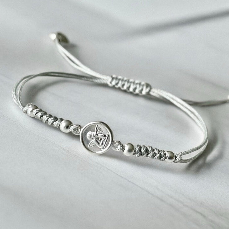 Pulsera hilo ángel de la guarda plata