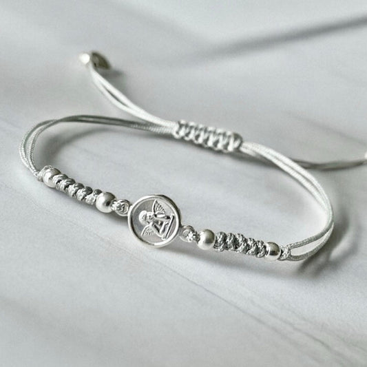 Pulsera hilo ángel de la guarda plata