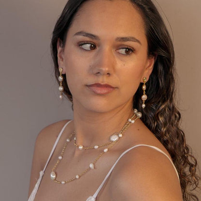 Collar largo perlas oro