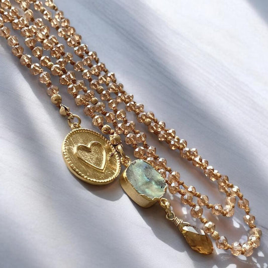 Collar siena cristales champaña corazón oro