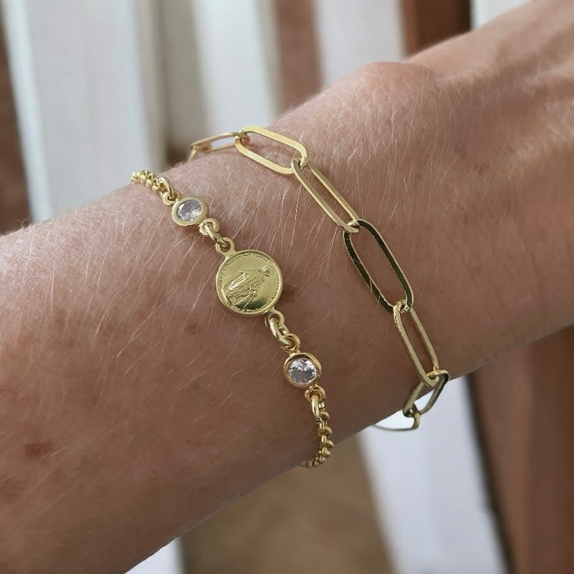 Pulsera virgen puntos de luz oro