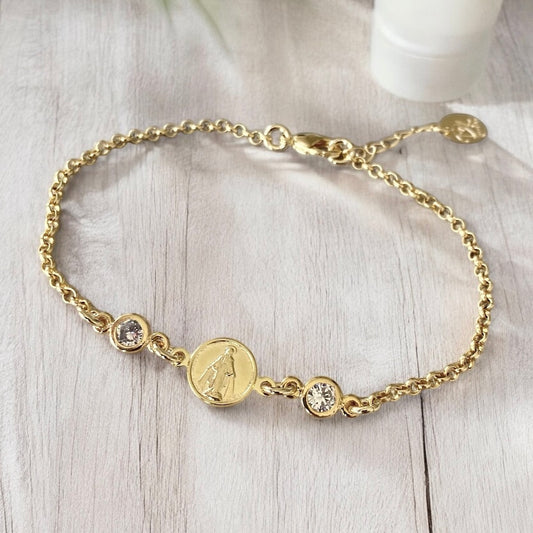 Pulsera virgen puntos de luz oro
