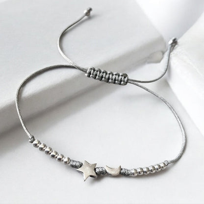 Pulsera hilo estrellita luna plata