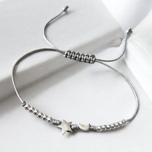 Pulsera hilo estrellita luna plata
