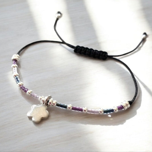 Pulsera hilo mijuki flor plata