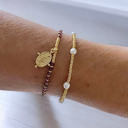 Pulsera mostacilla perlas oro