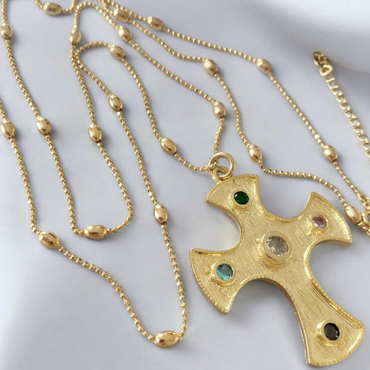 Collar gran cruz piedras oro