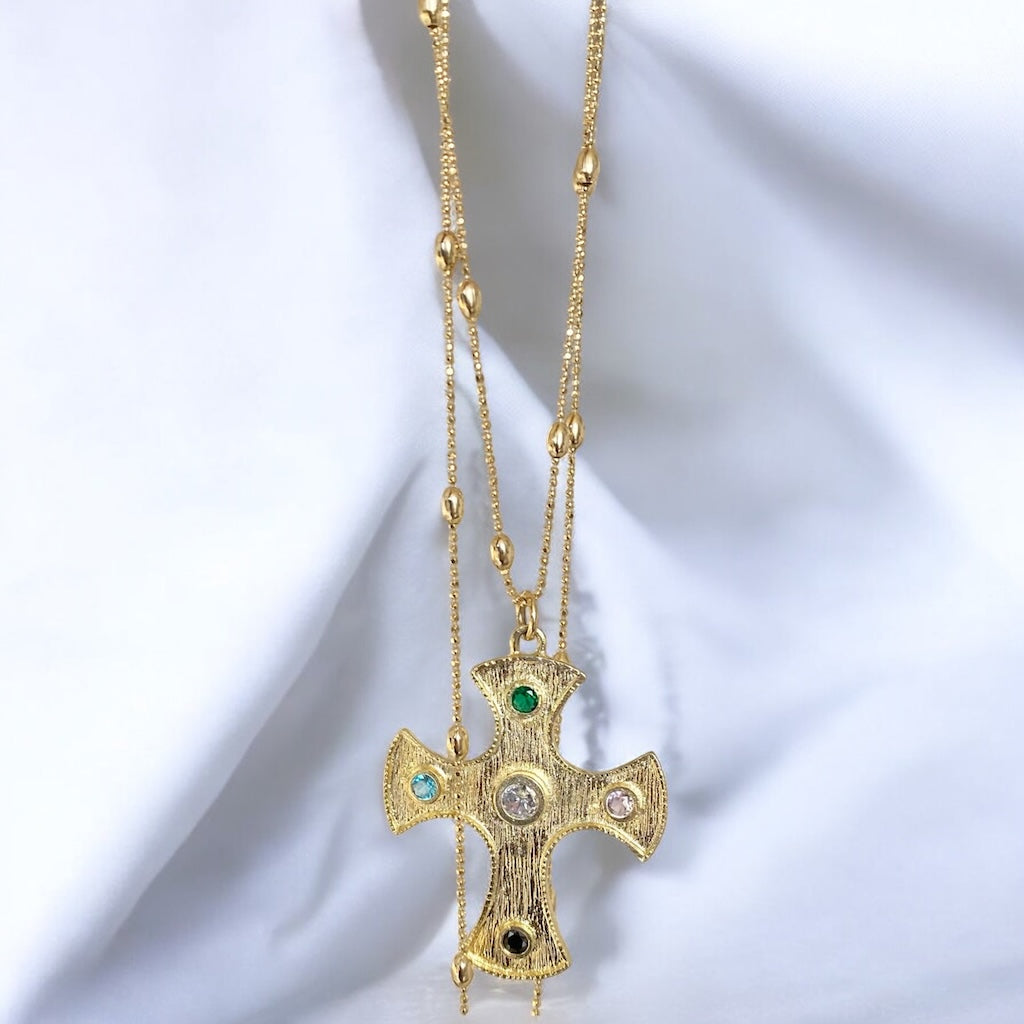 Collar gran cruz piedras oro