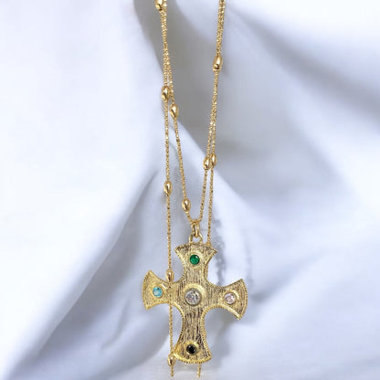 Collar gran cruz piedras oro