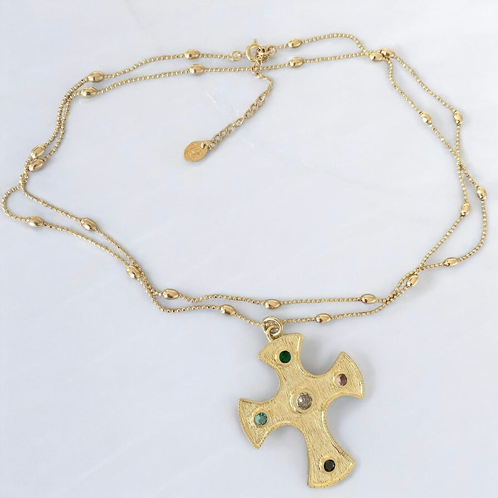 Collar gran cruz piedras oro