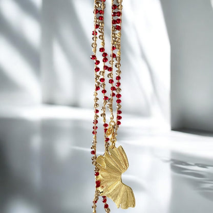 Collar largo tejido flor de mar oro