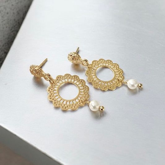Aros margarita perla oro