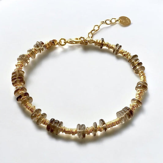 Pulsera cuarzo fumé oro