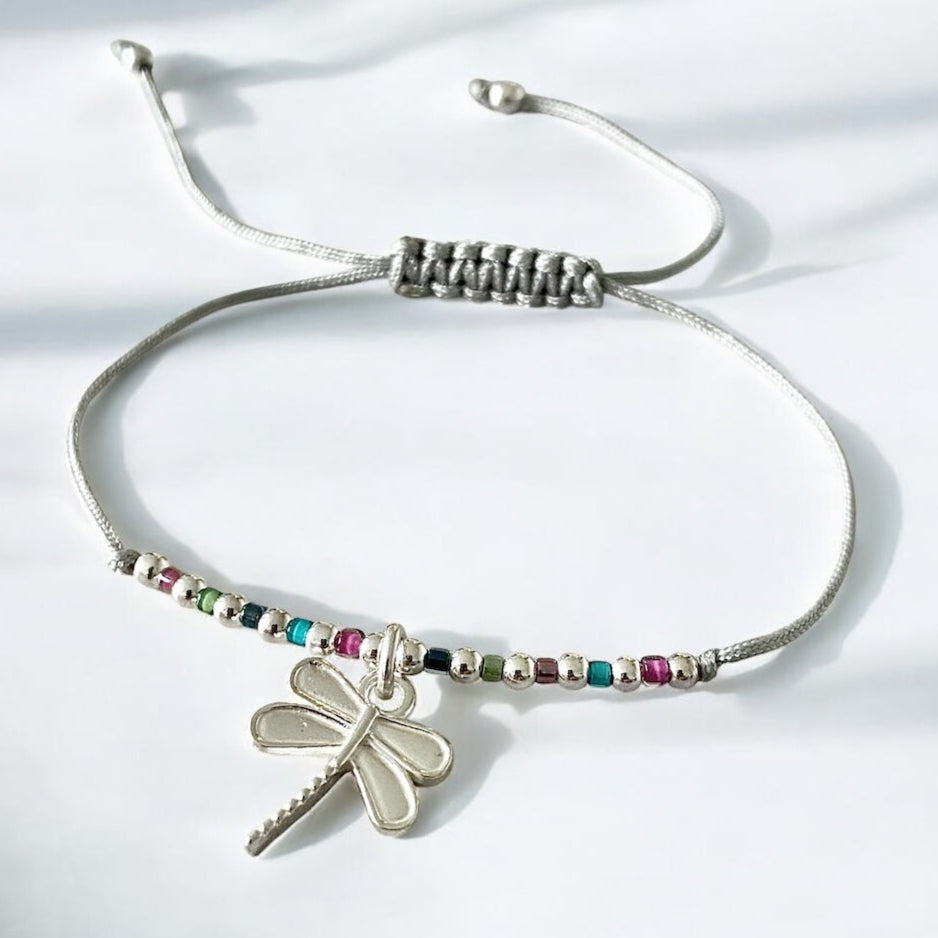 Pulsera hilo libélula plata