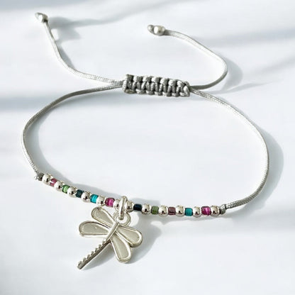 Pulsera hilo libélula plata