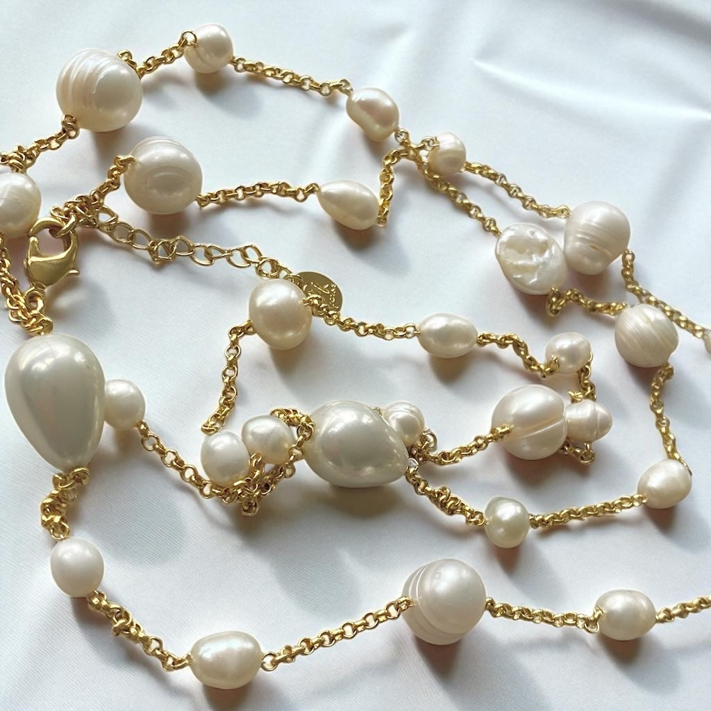 Collar largo perlas oro
