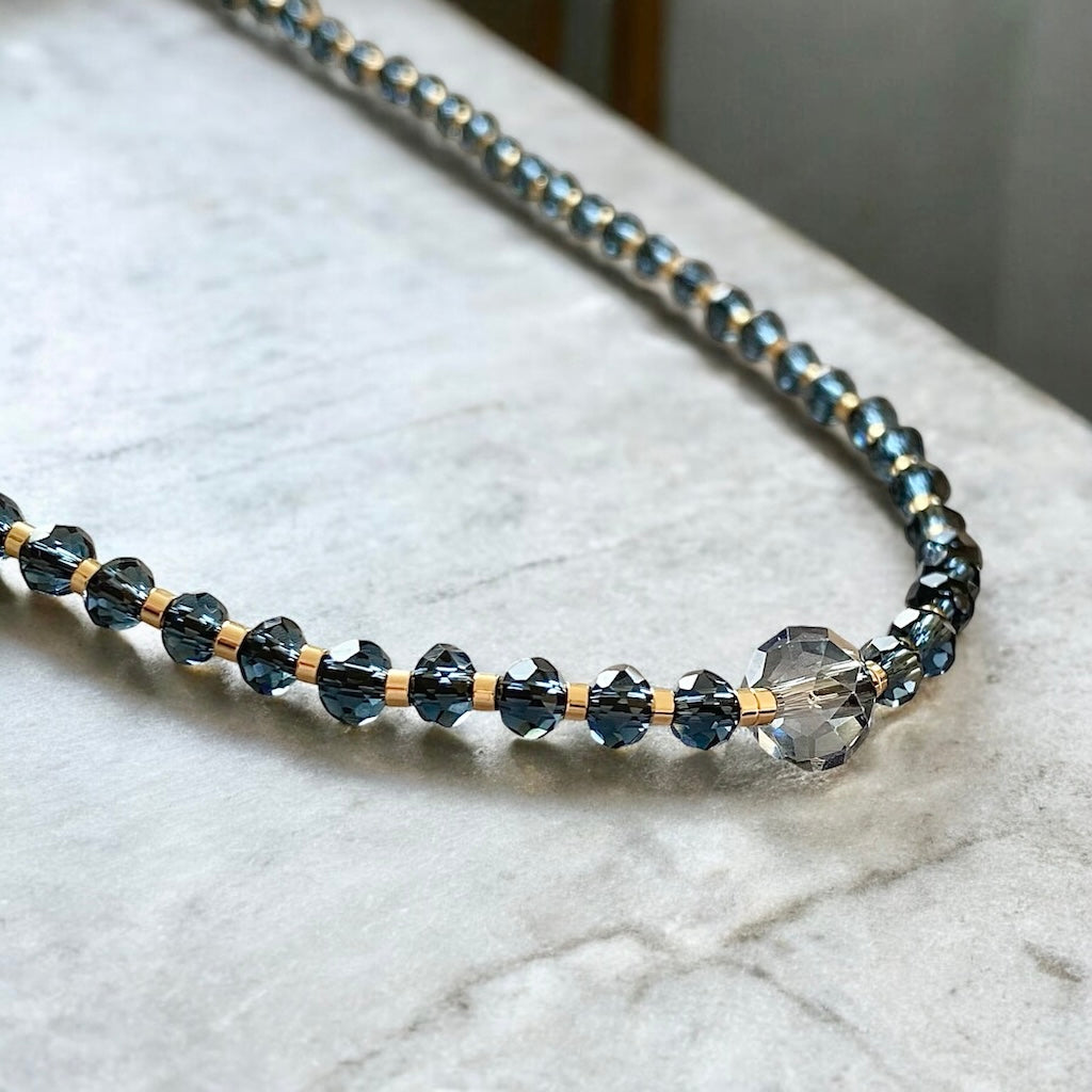 Collar choker cristales azules oro