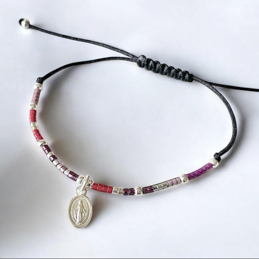 Pulsera hilo mijuki virgen de los milagros plata