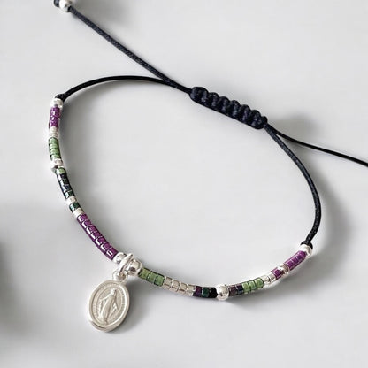 Pulsera hilo mijuki virgen de los milagros plata