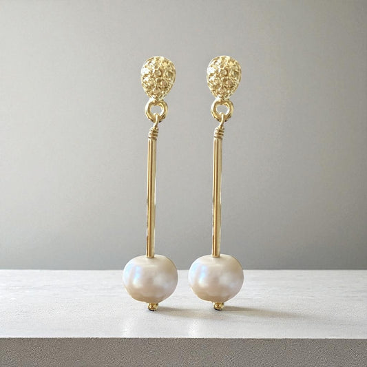 Aros barrita perlas oro