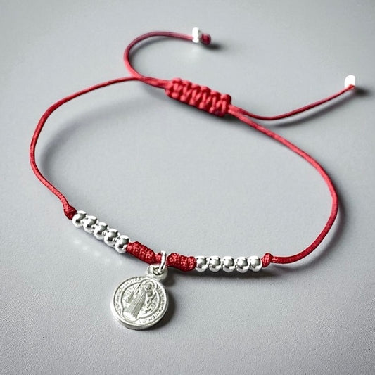 Pulsera hilo rojo San Benito plata