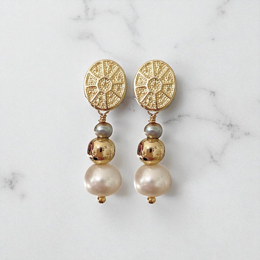 Aros blanca perlas oro