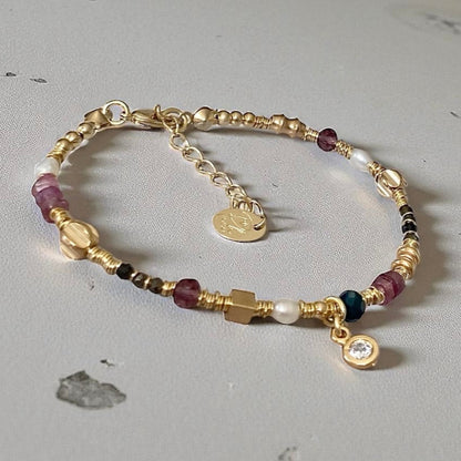 Pulsera piedras  punto de luz oro