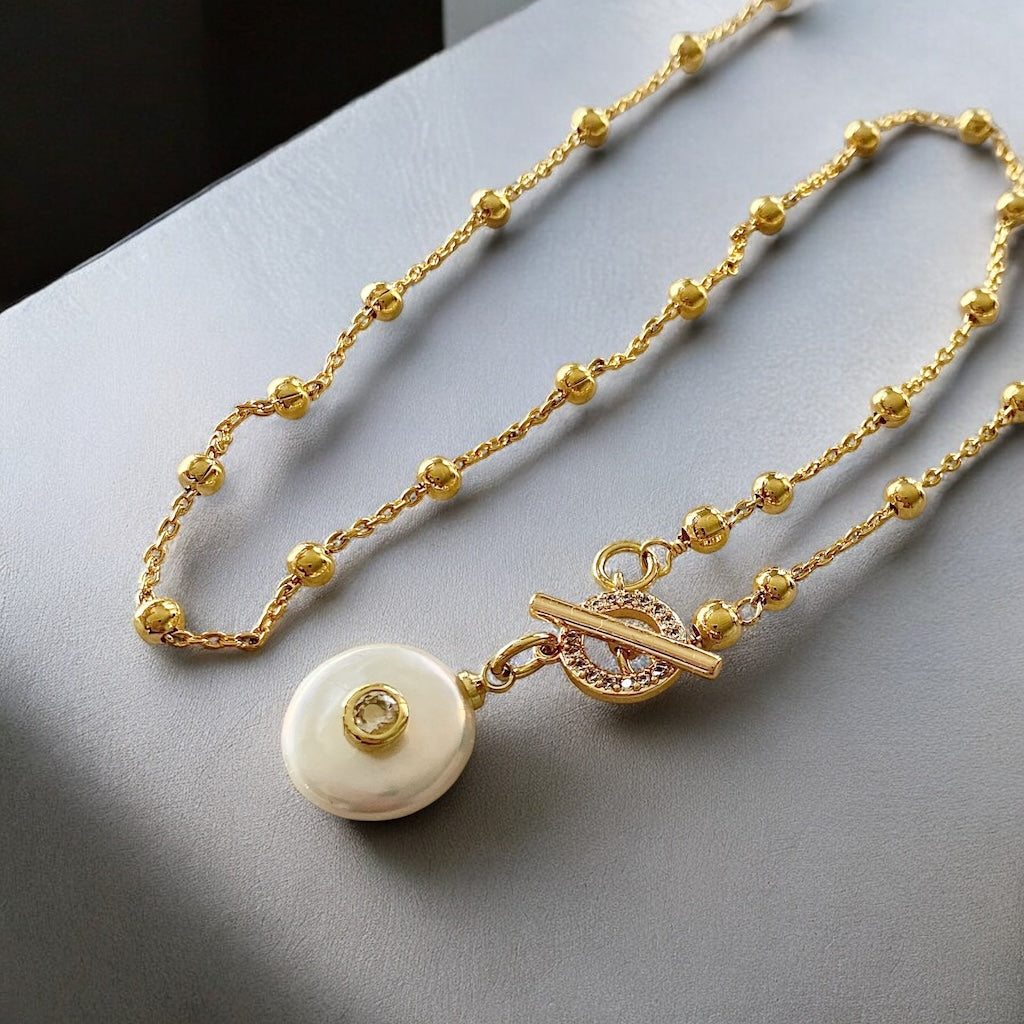 Collar perla circón oro