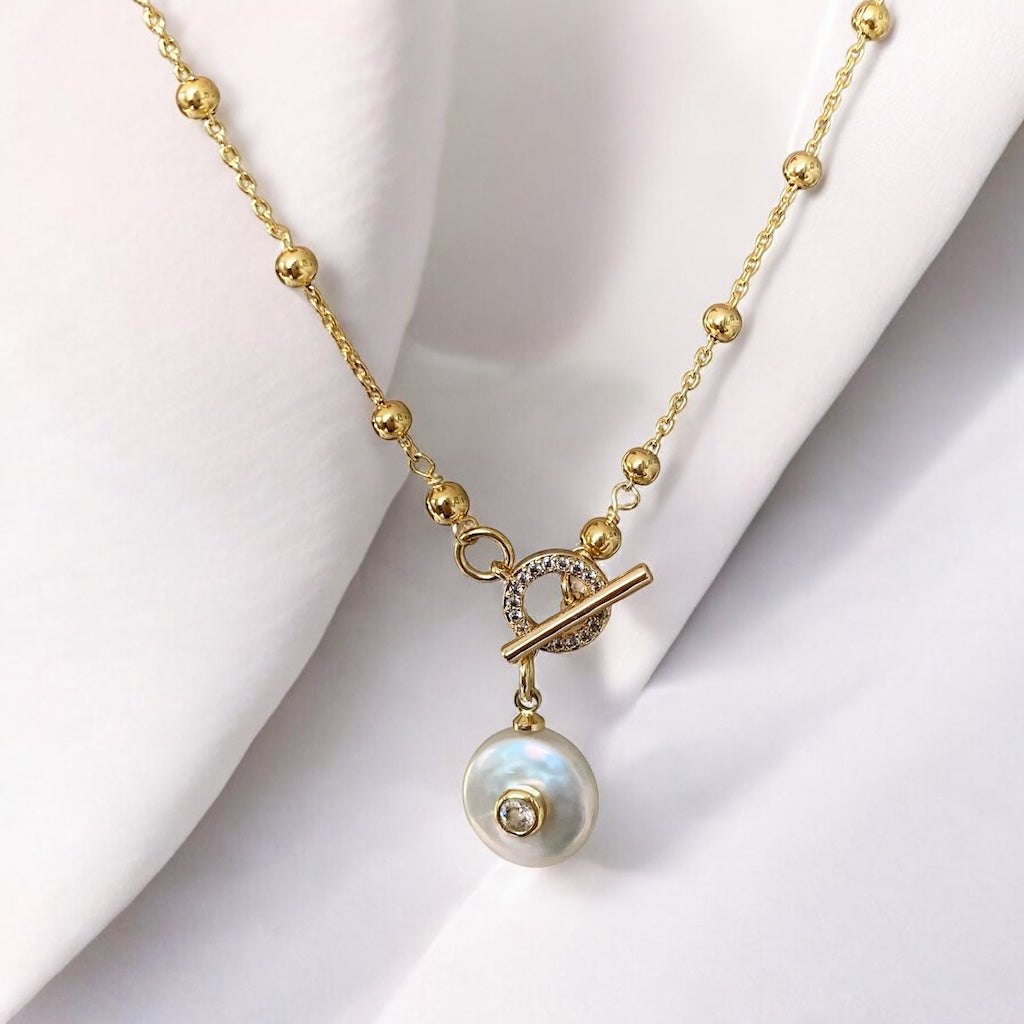Collar perla circón oro