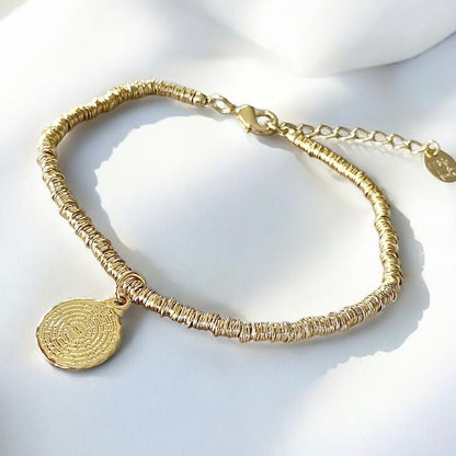 Pulsera mostacilla medalla padre nuestro oro