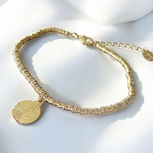 Pulsera mostacilla medalla padre nuestro oro