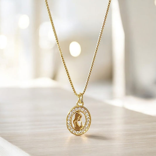 Collar medalla virgen niña circones oro