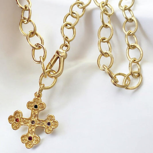 Collar eslabones cruz bizantina oro