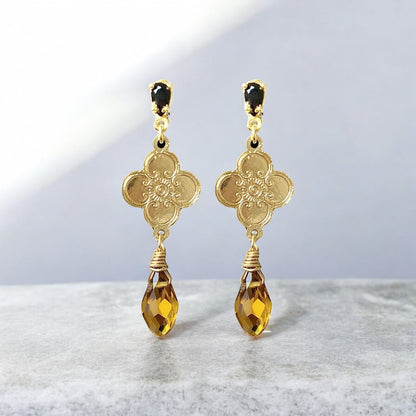 Aros flor estampada oro