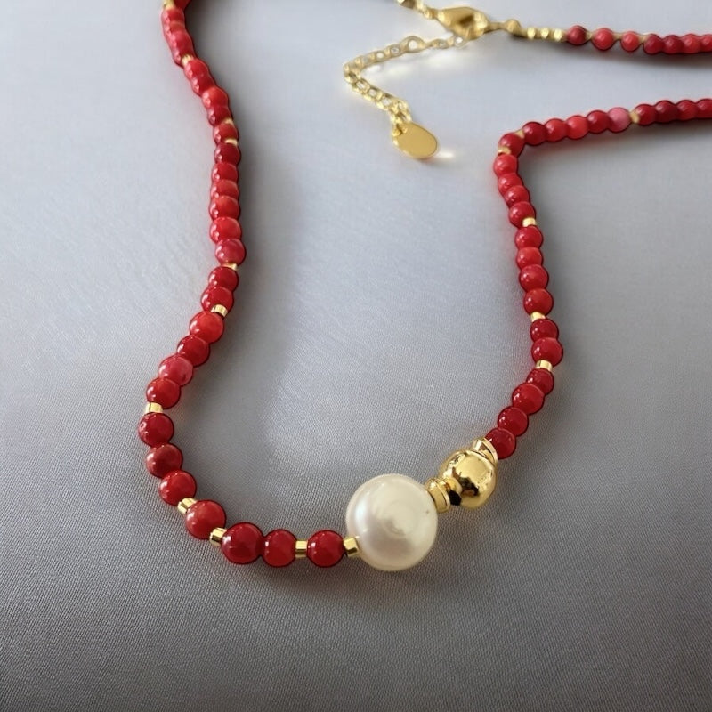 Collar coral perla oro