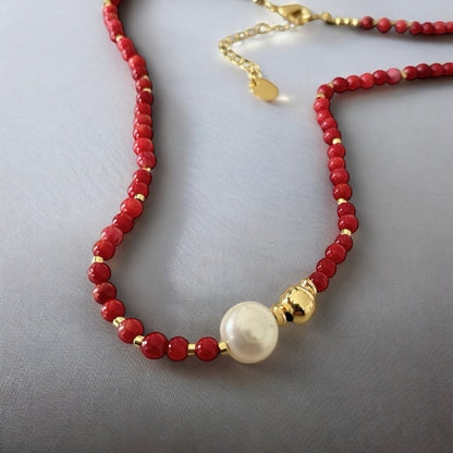Collar coral perla oro