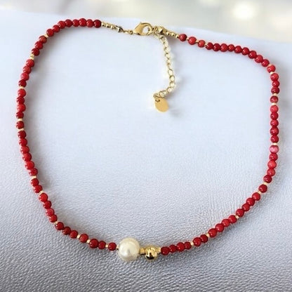 Collar coral perla oro