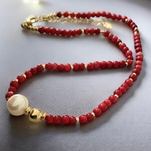 Collar coral perla oro