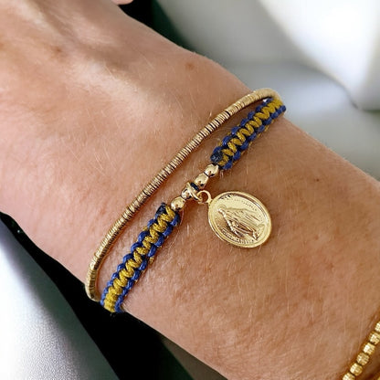 Pulsera macramé Virgen de los Rayos oro