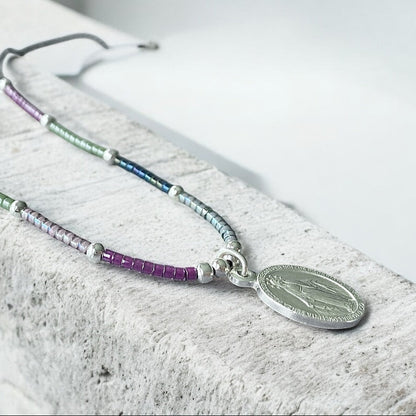 Collar tejido Virgen de los Rayos plata