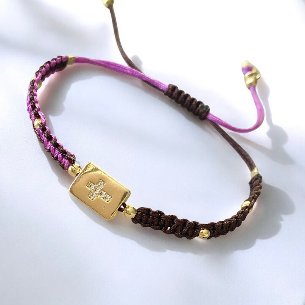 Pulsera caja cruz circones oro