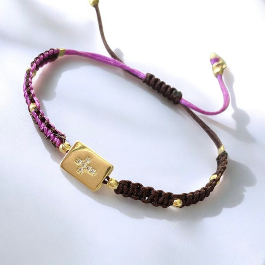 Pulsera caja cruz circones oro