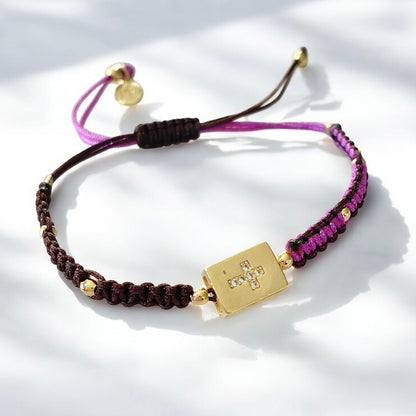 Pulsera caja cruz circones oro