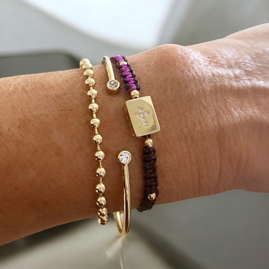 Pulsera caja cruz circones oro