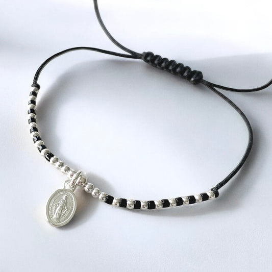 Pulsera hilo mini Virgen de los Rayos plata