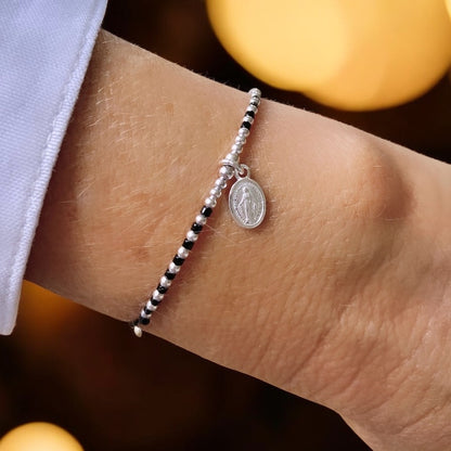 Pulsera hilo mini Virgen de los Rayos plata