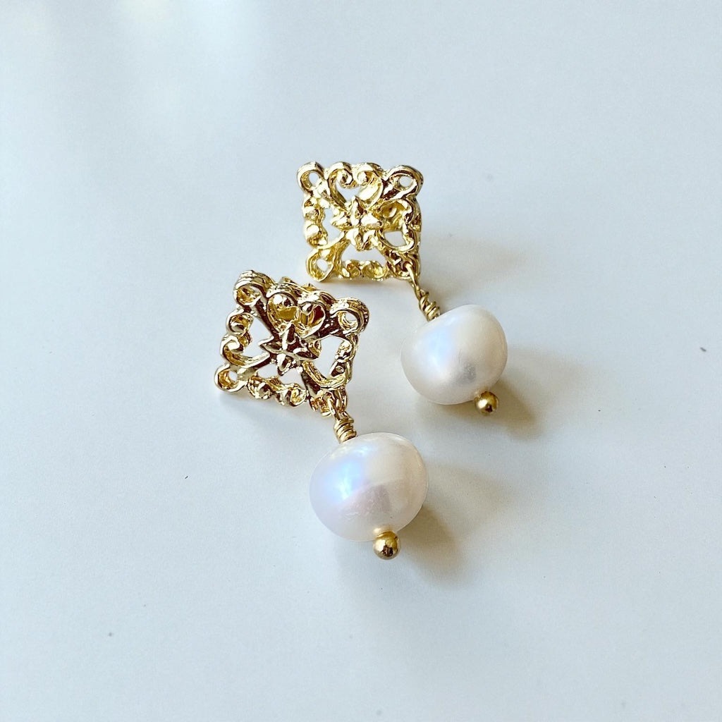 Aros pipa perlas oro