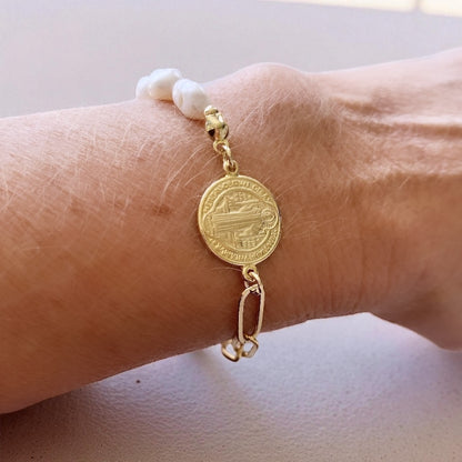 Pulsera perlas San Benito oro