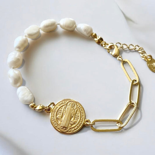 Pulsera perlas San Benito oro